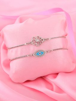 Estele - RAKHI COMBO - Rhodium Plated Floral & Spiritual Evil Eye Rakhi Bracelets For Men and Women